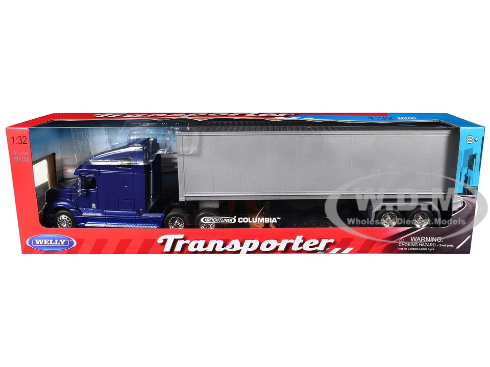 FREIGHTLINER COLUMBIA TRUCK BLUE W/CONTAINER 1/32 DIECAST MODEL BY WELLY 32621 - Image 1 of 1