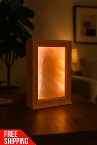 Himalayan Salt Lamp Brick 13×9×2″ in Wood Frame for Spa & Home Ambiance - Picture 1 of 4