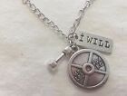 CROSSFIT GYM 45Lb Weight Lifting 'I WILL' BARBELL Silver Tone CHAIN NECKLACE