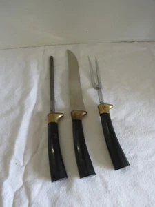 VTG MCM E. PARKER & SONS SHEFFIELD ENGLAND 24K GOLD CARVING SET W/SHARPNER - Picture 1 of 4
