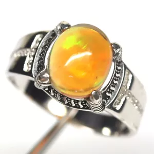 Edelstein 9 x 12 Mm. Mehrfarbige Opal & Zirkonia Schmuck Ring 925 Silber Größe - Bild 1 von 4