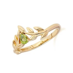 Simulated Peridot With 10K Yellow Gold Women's Leaf Vine Engagement Party Ring - Picture 1 of 3