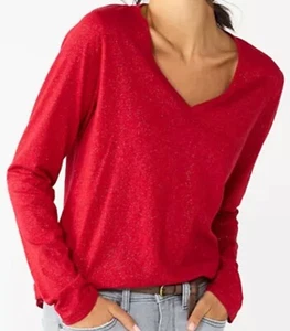 Sonoma Long Sleeve V-Neck Tee Top Shirt Women's XL Petite - Glitter Shine Red - Picture 1 of 2