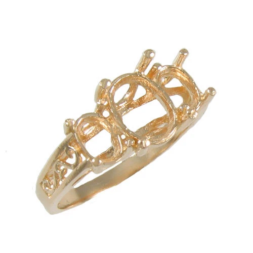 PRE-NOTCHED THREE STONE 8X6 & 6X4 OVAL RING 14K YELLOW GOLD SIZES 5-9 CR29-14KY - Image 1 of 3