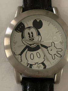Disney Mickey Mouse Watch  Black & White Mickey Leather Band New Battery - Picture 1 of 8