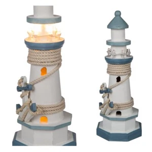 Leuchtturm Deko 30cm Holz mit 8 LEDs Maritim Dekoartikel MEER Schiff Boot Lampe - Bild 1 von 1