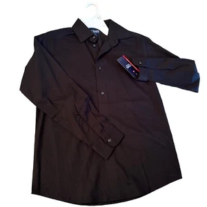 Boys Chaps Button Down Dress Shirt Size M 10/12 Black Pinstripes Long Sleeve - Picture 1 of 8