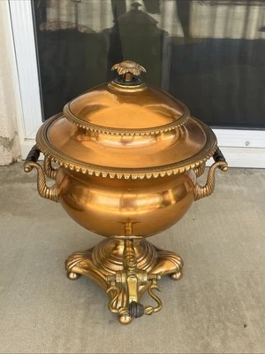 Urna de café antiga inglesa do século XIX bronze cobre vermelho Samovar água quente/chá - Imagem 1 de 4