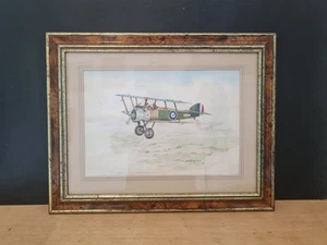 VINTAGE WATERCOLOUR PAINTING BIPLANE WWI FIGHTER SIGNED 19 x 15" - Picture 1 of 21