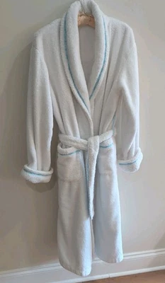 Bata Crabtree & Evelyn Mediana/Grande Blanca con Acentos Azules 100% Algodón Foto 1 de 4