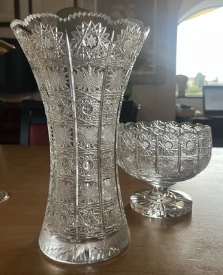 VASO E COPPA IN CRISTALLO MOLATO CON DECORI BOHEMIA CRYSTAL MADE CZECH REPUBLIC - Immagine 1 di 4
