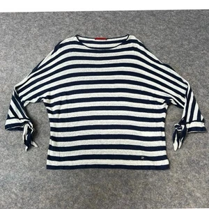 Carolina Herrera Women’s Blouse Striped Navy Blue & White Tied Sleeves Size Med - Picture 1 of 10