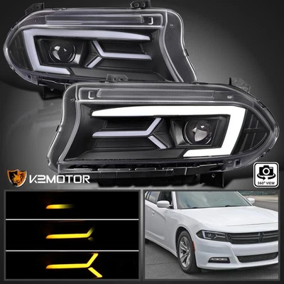For 2015-2023 Dodge Charger Black Projector Headlights LED Sequential Signal — 第 1/4 张图片