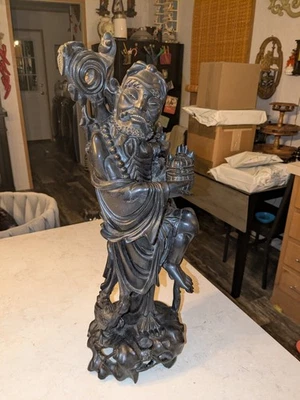 Antique Chinese Carved Ebony Hardwood Figure Of An Immortal 20" 19th. Century? - Image 1 of 4