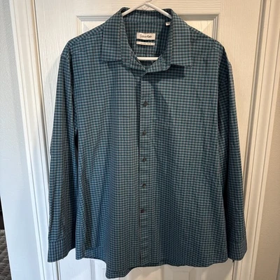 Calvin Klein Extreme Slim Fit Men's Size 17 32/33 Blue/Gray Plaid Dress Shirt - Image 1 of 4
