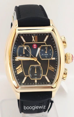 MICHELE SWISS MADE CHRONOGRAPH BLACK  RELEVE  GOLDTONE WATCH, MWW19C000001, NIB - Image 1 of 4