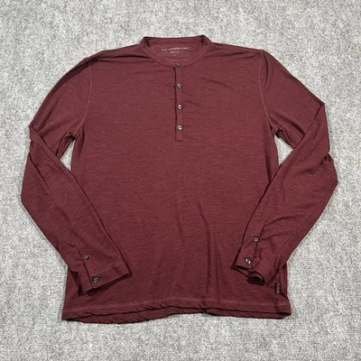 Camisa John Varvatos Para Hombre Grande Rojo Vino Manga Larga Rayada Henley Mezcla de Lino Foto 1 de 4