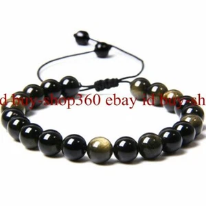Natural 10mm Round Gold Obsidian Gemstone Beads Stretch Bracelet 7.5'' AAA+ - Picture 1 of 12