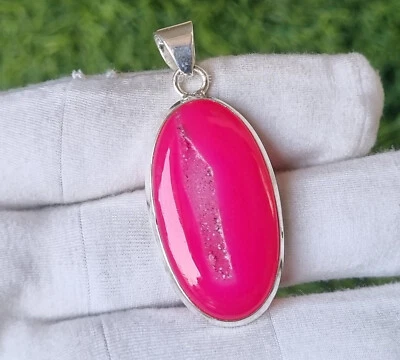 Natural Pink Druzy Quartz Gemstone 925 Sterling Silver Handmade Pendant PG2477 - Image 1 of 3