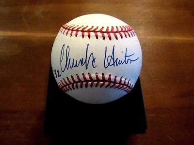 CHUCK HINTON # 32 SENATORS INDIANS OF'ER SIGNED AUTO VINTAGE OAL BASEBALL JSA   - Image 1 of 3