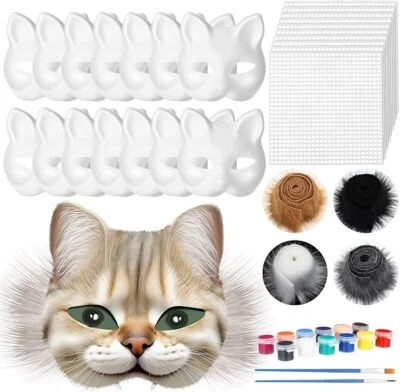 30 Pcs DIY Therian Cat Mask Kit Bulk Blank Paint Cat Mask with Felt Fabric Sheet - Image 1 of 2