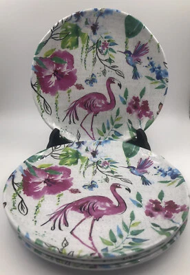 Cynthia Rowley Melamine Flamingos Salad Luncheon Plates Set of 4 8 1/2” EUC! - Image 1 of 4