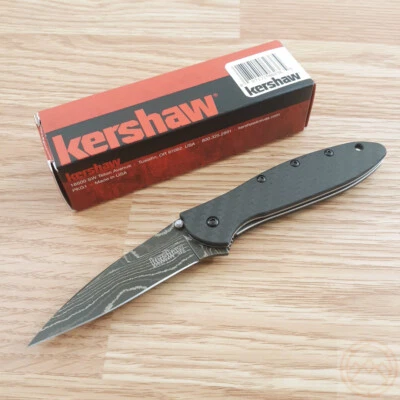 Kershaw Leek Assisted Folding Knife 3" Damascus Steel Blade Carbon Fiber Handle - Image 1 of 4