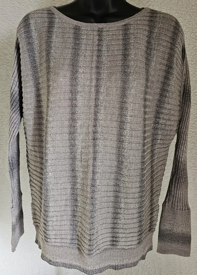 New York & Company Womens Sweater Shirt Top Blouse Size L Large Gray Striped - Image 1 of 4