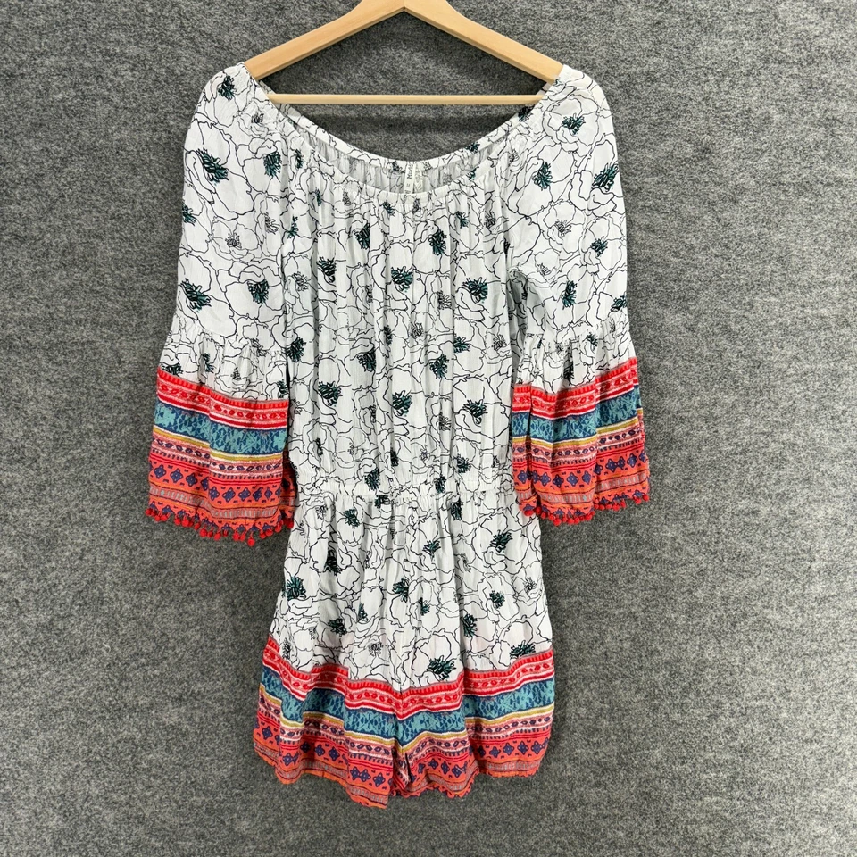 Mono Mudd Mujer M Mediano Blanco Floral Manga 3/4 Rayón Pierna Ancha Informal Foto 1 de 4