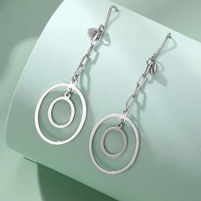 Pendientes de platino puro Pt950 950 para mujer pendientes de doble círculo de la suerte 2,65-2,70 g Foto 1 de 4