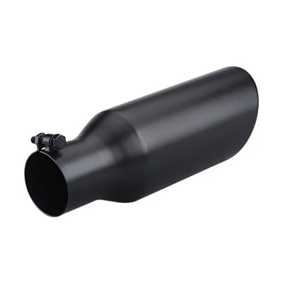 Black 2.5" Inlet 4" Outlet 12" Long Rolled Edge Bolt-On Angle Cut Exhaust Tip - Image 1 of 4
