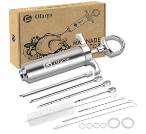 Ofargo 304-Stainless Steel Meat Injector Syringe Kit with 4 Marinade Needles BBQ - Picture 1 of 9