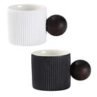 2Pcs Ceramic Espresso Cups with Round Wooden Handle Tea Cups Mini Cups  Home