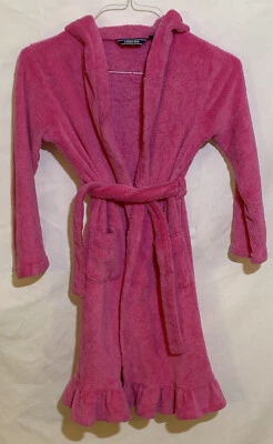LANDS END Girls Size 8 PinkPlush Fleece Hooded Robe, Belt, & Pockets - Image 1 of 4