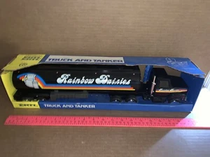 Vintage ERTL Pressed Steel 19 1/2 Inch Long Rainbow Dairies Semi Tanker & Box - Picture 1 of 11