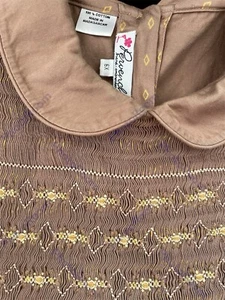 Pervenche EUC Mocha/Gold Smocked Embroidered Peter Pan Collar “Twirl” Dress-6X - Picture 1 of 8