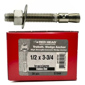 Red Head 1/2"-13 x 3-3/4" 304 Stainless Coarse Thread Wedge Anchors (20 pcs.) - Picture 1 of 4