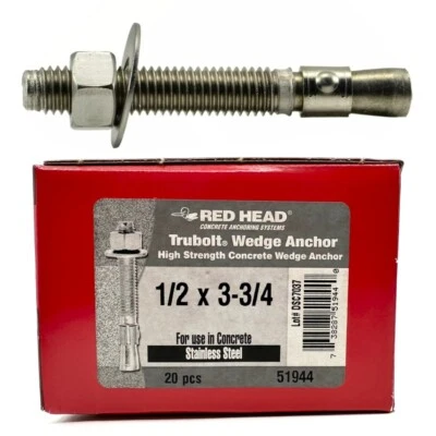 REDHEAD Red Head 1/2"-13 x 3-3/4" 304 Stainless Coarse Thread Wedge Anchors (20 pcs.)