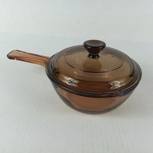 Vision Corning Ware .5L 1/2 Amber Glass Sauce Pot Pan w/ Pyrex Lid USA - Picture 1 of 13
