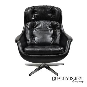 Vtg W&J Sloane Black Mid Century Modern Selig Overman Style Swivel Lounge Chair - Picture 1 of 11