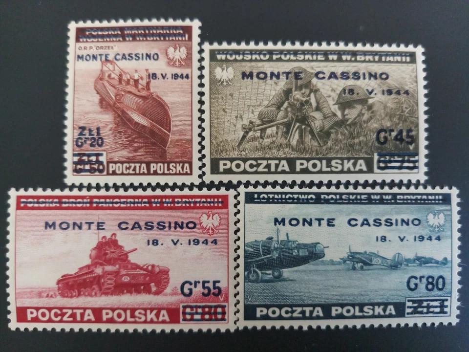 Polonia Stmp-Exilio Gobierno en GB SEGUNDA GUERRA MUNDIAL Sobreimpresión Monte Cassino 18.V.1944 MNH S3K17-20 Foto 1 de 1