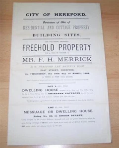 1894 PROPERTY AUCTION CATALOGUE For Green Street & Aylstone Hill HEREFORD + MAP - Picture 1 of 1