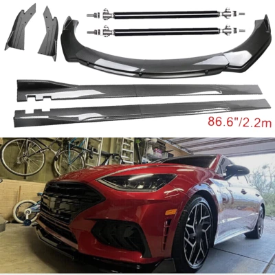 For Hyundai Sonata Carbon Fiber Front Bumper Lip Spoiler 86.6" Side Skirt Kit - Imagem 1 de 4