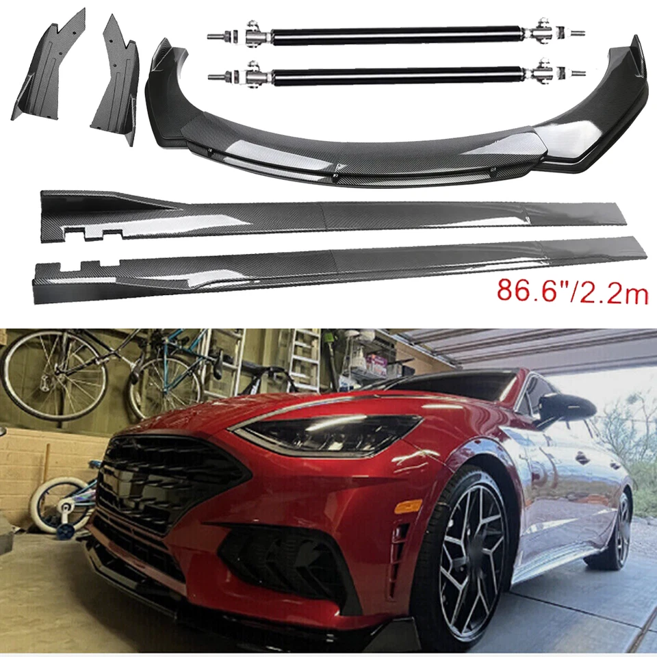 For Hyundai Sonata Carbon Fiber Front Bumper Lip Spoiler 86.6" Side Skirt Kit Foto 1 de 4
