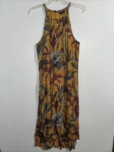 Mlle Gabrielle Womens Plus Sz 2X Gold Floral Maxi Dress Sleeveless Asymmetrical - Picture 1 of 8