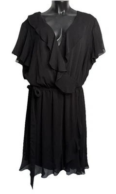 Vestido para mujer Plus Emma & Michele negro con volantes arrugados talla 3X cinturón Foto 1 de 4