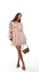 Miss Selfridge Petite ruffle chiffon Bohemian mini dress Floaty Size UK6 - Picture 1 of 10