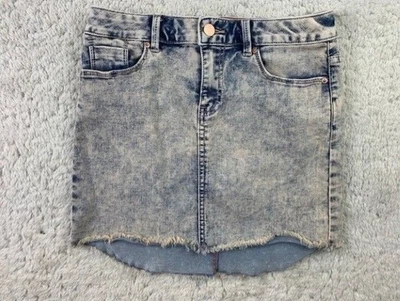 Calvin Klein Size 12 Girls Skirt High Low Hem Mini Stretch Light Wash Raw Hem - Image 1 of 4