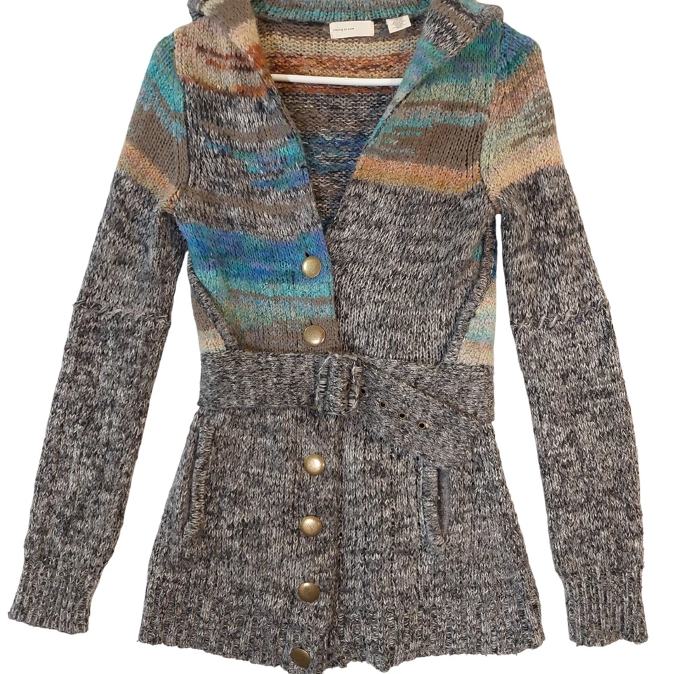 anthropologie Sleeping On Snow Belted Knit Cardigan Sweater Multi Stripe Size S - Image 1 of 4