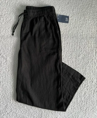 Pantalones Gap para mujer talla grande negro mezcla de lino pierna ancha bolsillos de tiro alto Foto 1 de 4